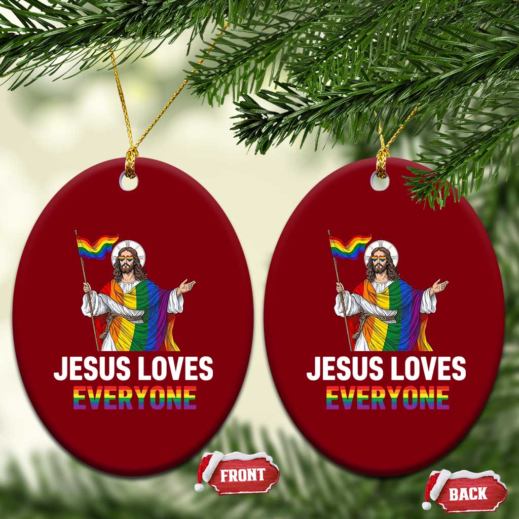 Funny Rainbow Jesus Loves Everyone Ceramic Ornament Religious LGBTQ Support
