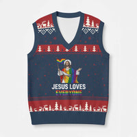 Funny Rainbow Jesus Loves Everyone V-Neck Knit Sweater Vest Religious LGBTQ Support