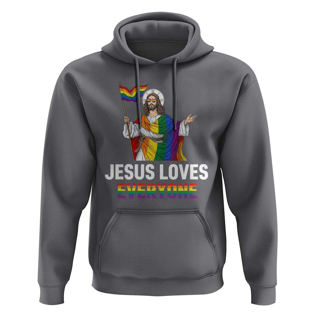Funny Rainbow Jesus Loves Everyone Hoodie Religious LGBTQ Support