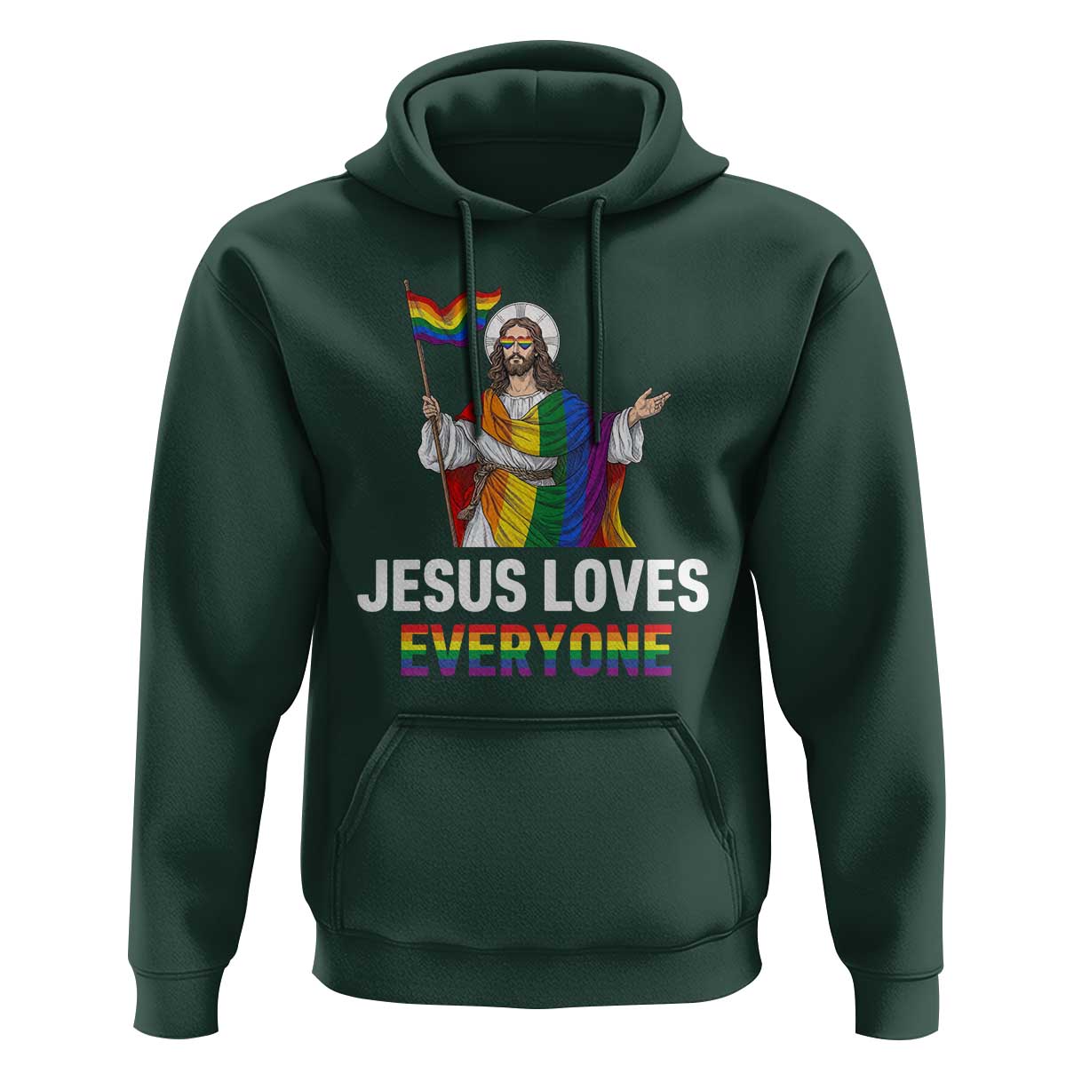 Funny Rainbow Jesus Loves Everyone Hoodie Religious LGBTQ Support