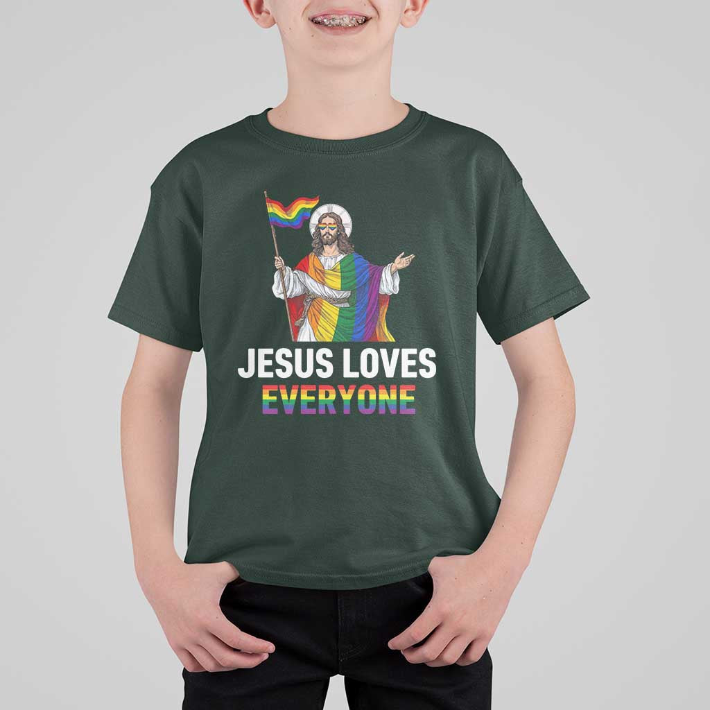Funny Rainbow Jesus Loves Everyone T Shirt For Kid Religious LGBTQ Support