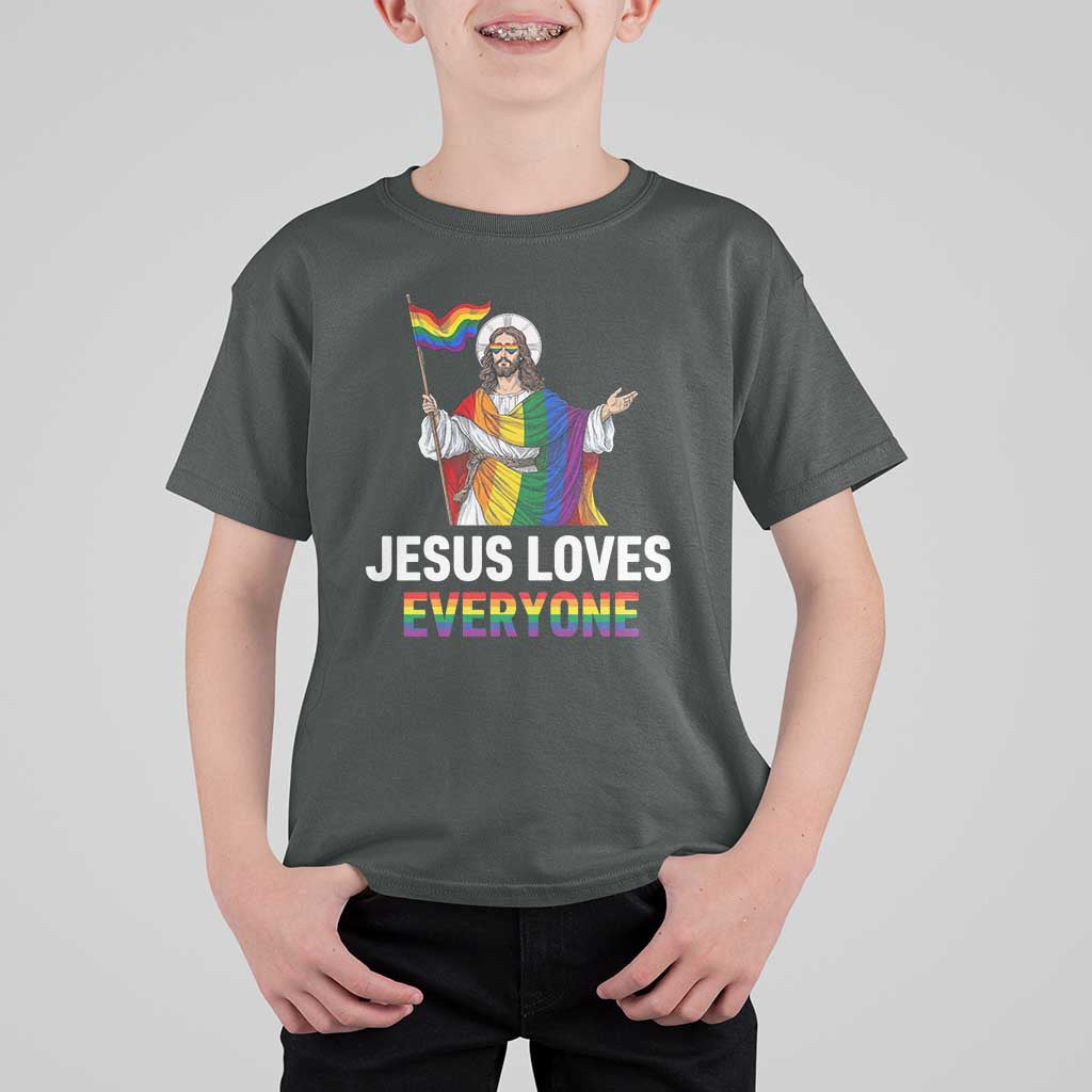 Funny Rainbow Jesus Loves Everyone T Shirt For Kid Religious LGBTQ Support