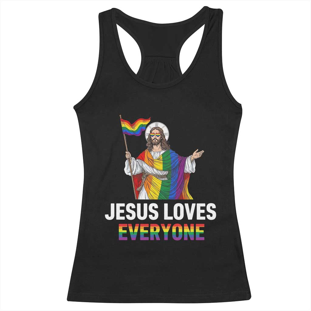 Funny Rainbow Jesus Loves Everyone Racerback Tank Top Religious LGBTQ Support