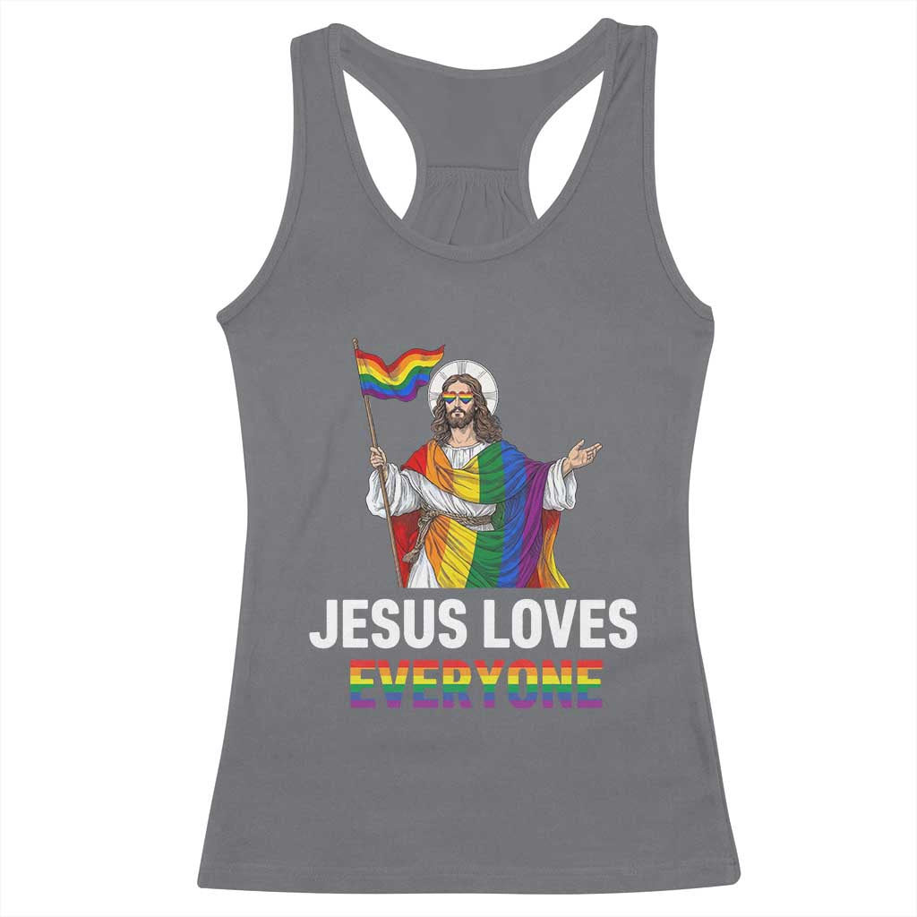 Funny Rainbow Jesus Loves Everyone Racerback Tank Top Religious LGBTQ Support