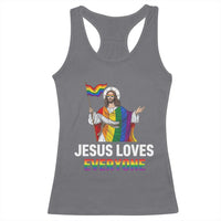 Funny Rainbow Jesus Loves Everyone Racerback Tank Top Religious LGBTQ Support
