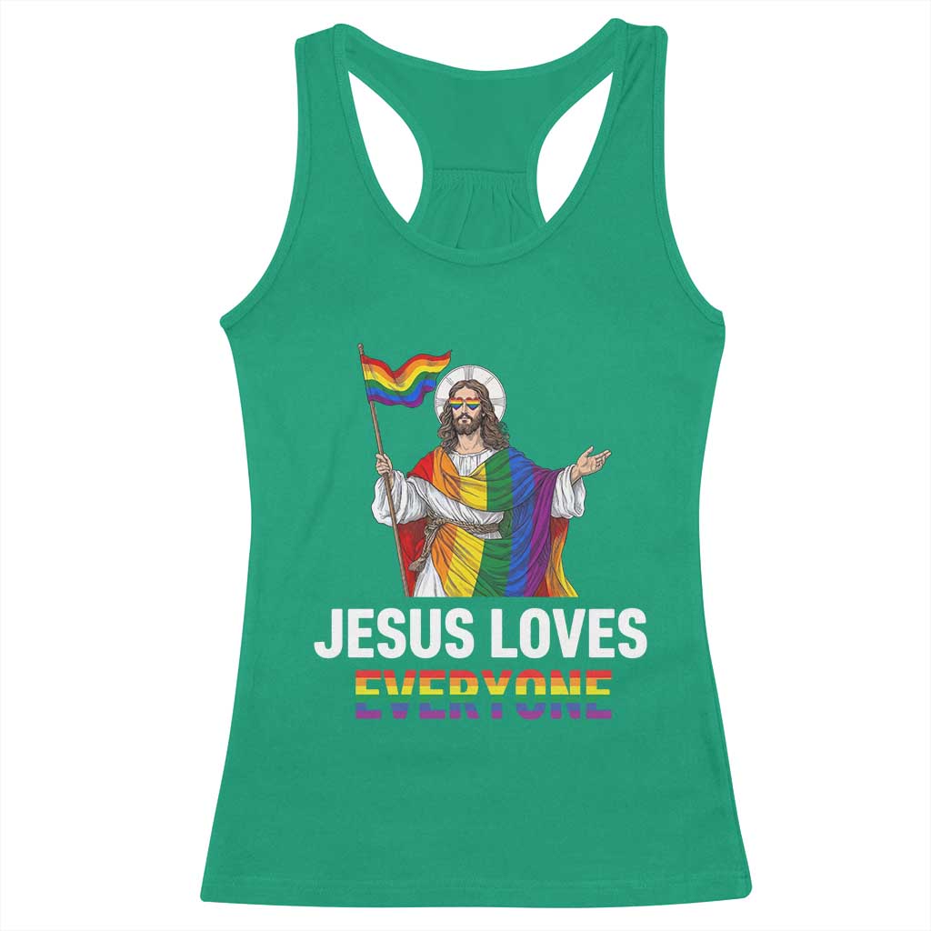 Funny Rainbow Jesus Loves Everyone Racerback Tank Top Religious LGBTQ Support