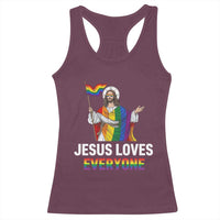 Funny Rainbow Jesus Loves Everyone Racerback Tank Top Religious LGBTQ Support