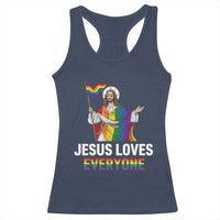Funny Rainbow Jesus Loves Everyone Racerback Tank Top Religious LGBTQ Support