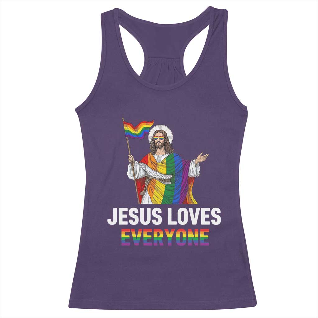 Funny Rainbow Jesus Loves Everyone Racerback Tank Top Religious LGBTQ Support