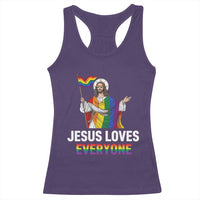Funny Rainbow Jesus Loves Everyone Racerback Tank Top Religious LGBTQ Support