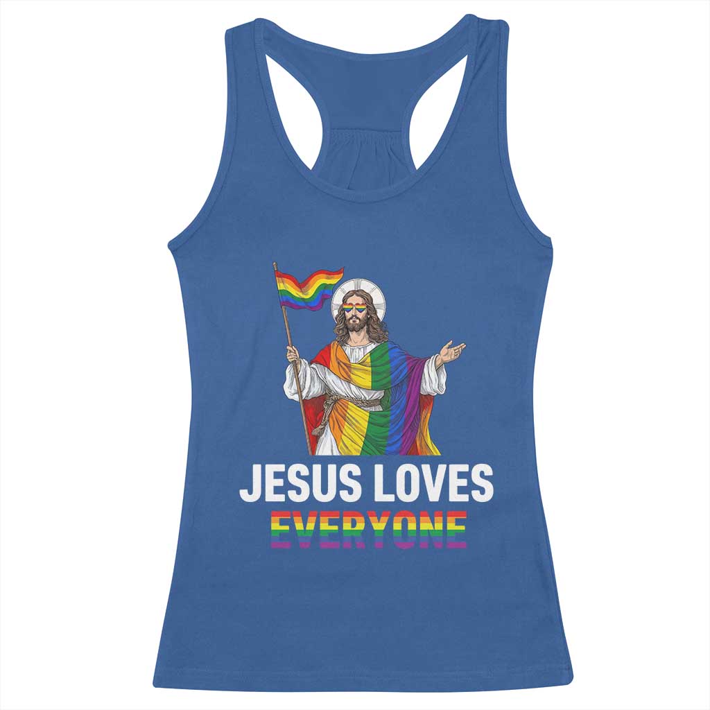 Funny Rainbow Jesus Loves Everyone Racerback Tank Top Religious LGBTQ Support