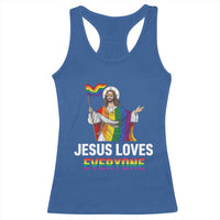 Funny Rainbow Jesus Loves Everyone Racerback Tank Top Religious LGBTQ Support
