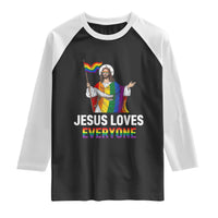 Funny Rainbow Jesus Loves Everyone Raglan Shirt Religious LGBTQ Support