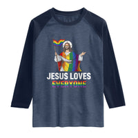 Funny Rainbow Jesus Loves Everyone Raglan Shirt Religious LGBTQ Support