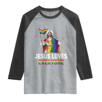 Funny Rainbow Jesus Loves Everyone Raglan Shirt Religious LGBTQ Support