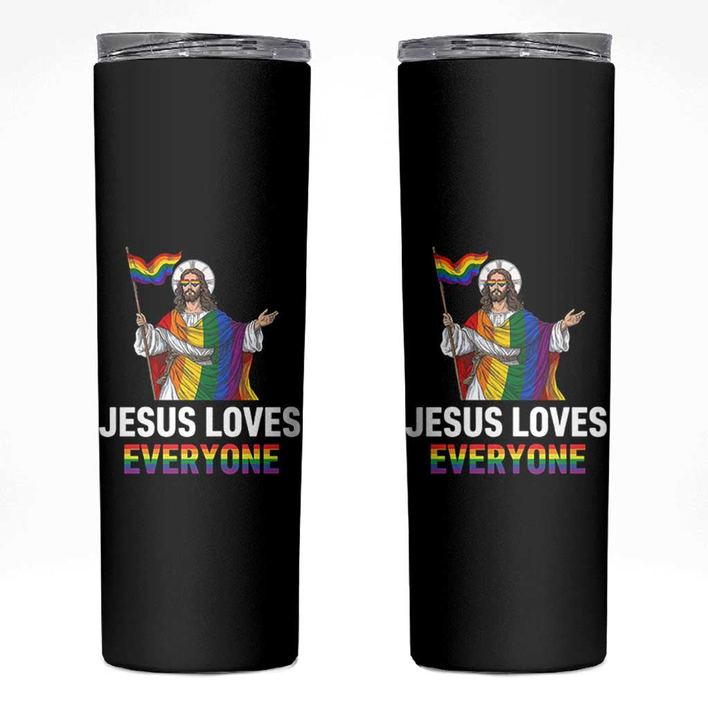 Funny Rainbow Jesus Loves Everyone Skinny Tumbler Religious LGBTQ Support