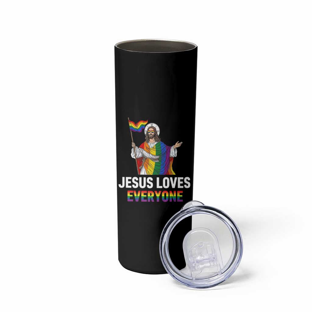 Funny Rainbow Jesus Loves Everyone Skinny Tumbler Religious LGBTQ Support