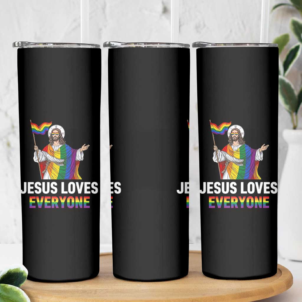 Funny Rainbow Jesus Loves Everyone Skinny Tumbler Religious LGBTQ Support