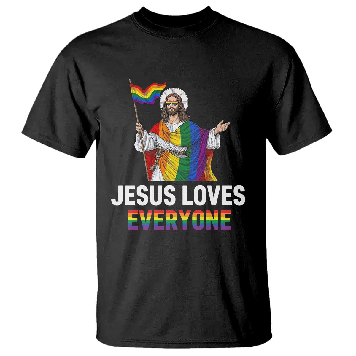Funny Rainbow Jesus Loves Everyone T Shirt Religious LGBTQ Support