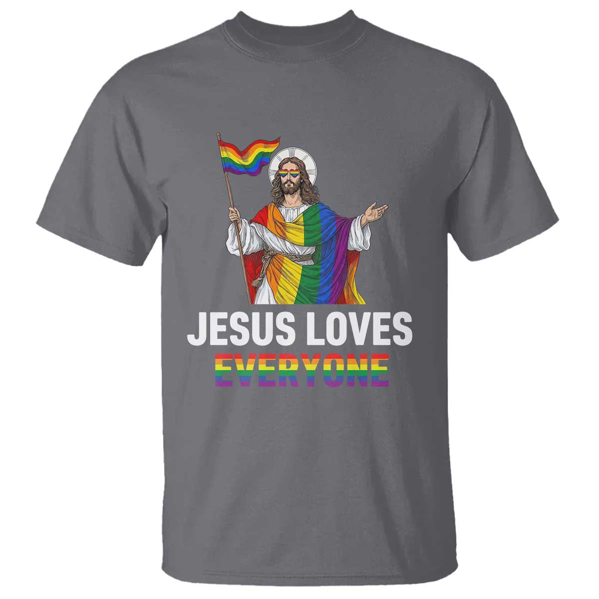 Funny Rainbow Jesus Loves Everyone T Shirt Religious LGBTQ Support