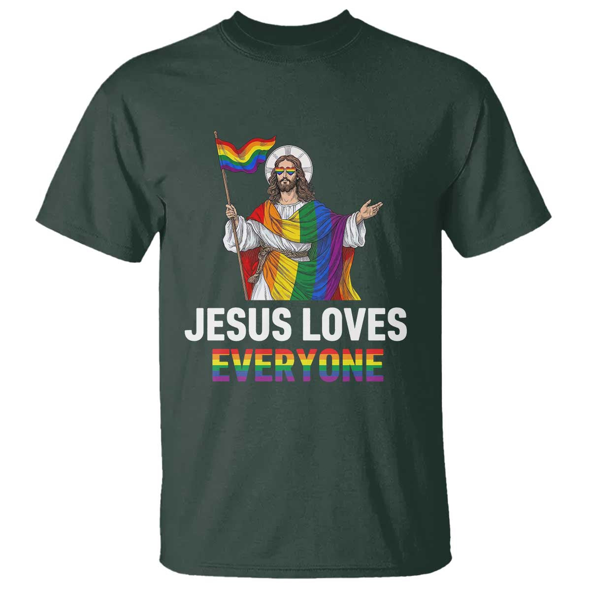 Funny Rainbow Jesus Loves Everyone T Shirt Religious LGBTQ Support