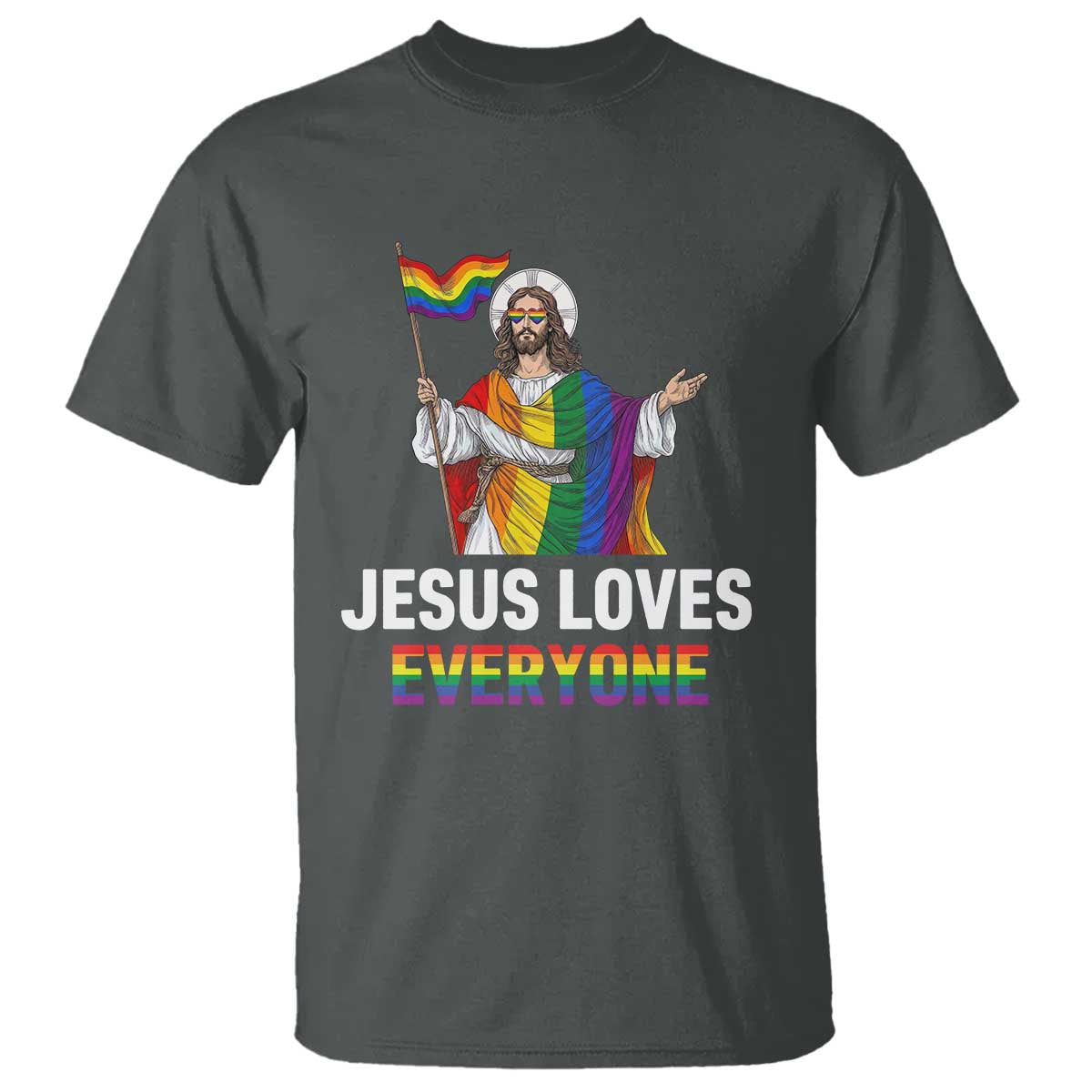 Funny Rainbow Jesus Loves Everyone T Shirt Religious LGBTQ Support