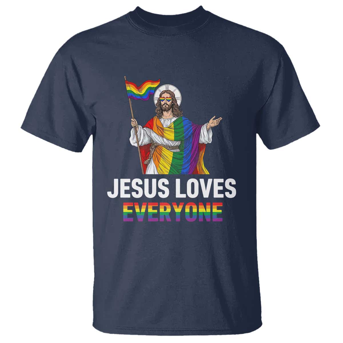 Funny Rainbow Jesus Loves Everyone T Shirt Religious LGBTQ Support