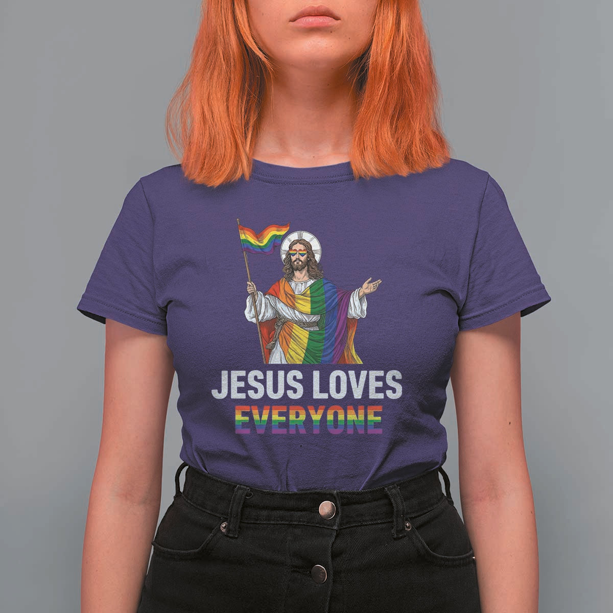 Funny Rainbow Jesus Loves Everyone T Shirt For Women Religious LGBTQ Support