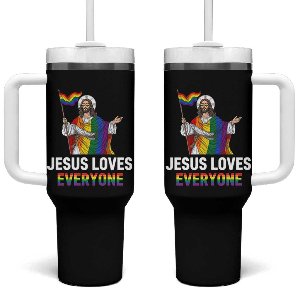 Funny Rainbow Jesus Loves Everyone Tumbler With Handle Religious LGBTQ Support