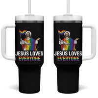 Funny Rainbow Jesus Loves Everyone Tumbler With Handle Religious LGBTQ Support