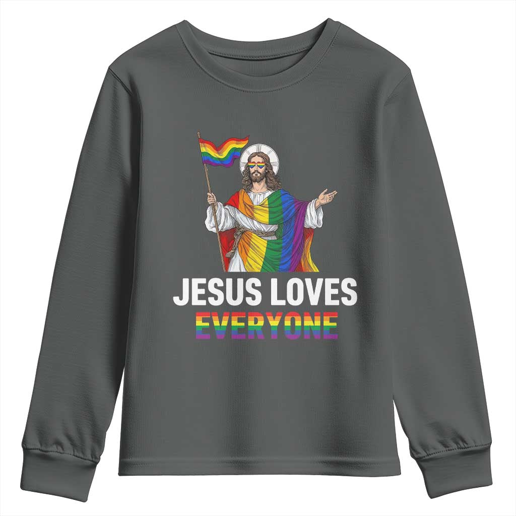 Funny Rainbow Jesus Loves Everyone Youth Sweatshirt Religious LGBTQ Support