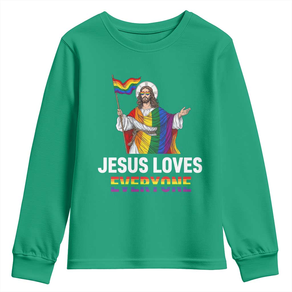 Funny Rainbow Jesus Loves Everyone Youth Sweatshirt Religious LGBTQ Support