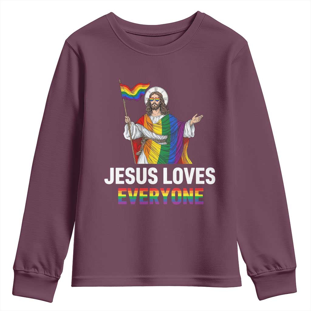 Funny Rainbow Jesus Loves Everyone Youth Sweatshirt Religious LGBTQ Support