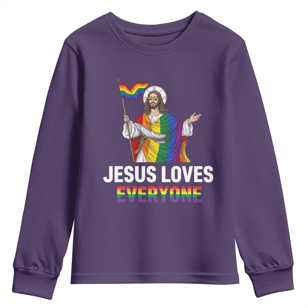 Funny Rainbow Jesus Loves Everyone Youth Sweatshirt Religious LGBTQ Support