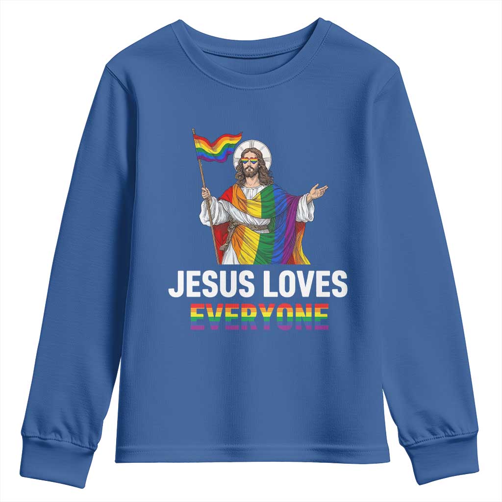 Funny Rainbow Jesus Loves Everyone Youth Sweatshirt Religious LGBTQ Support