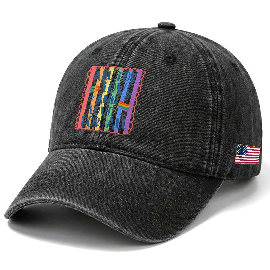 All For Love And Love For All Washed Cotton Baseball Cap Pride Month LGBT Support