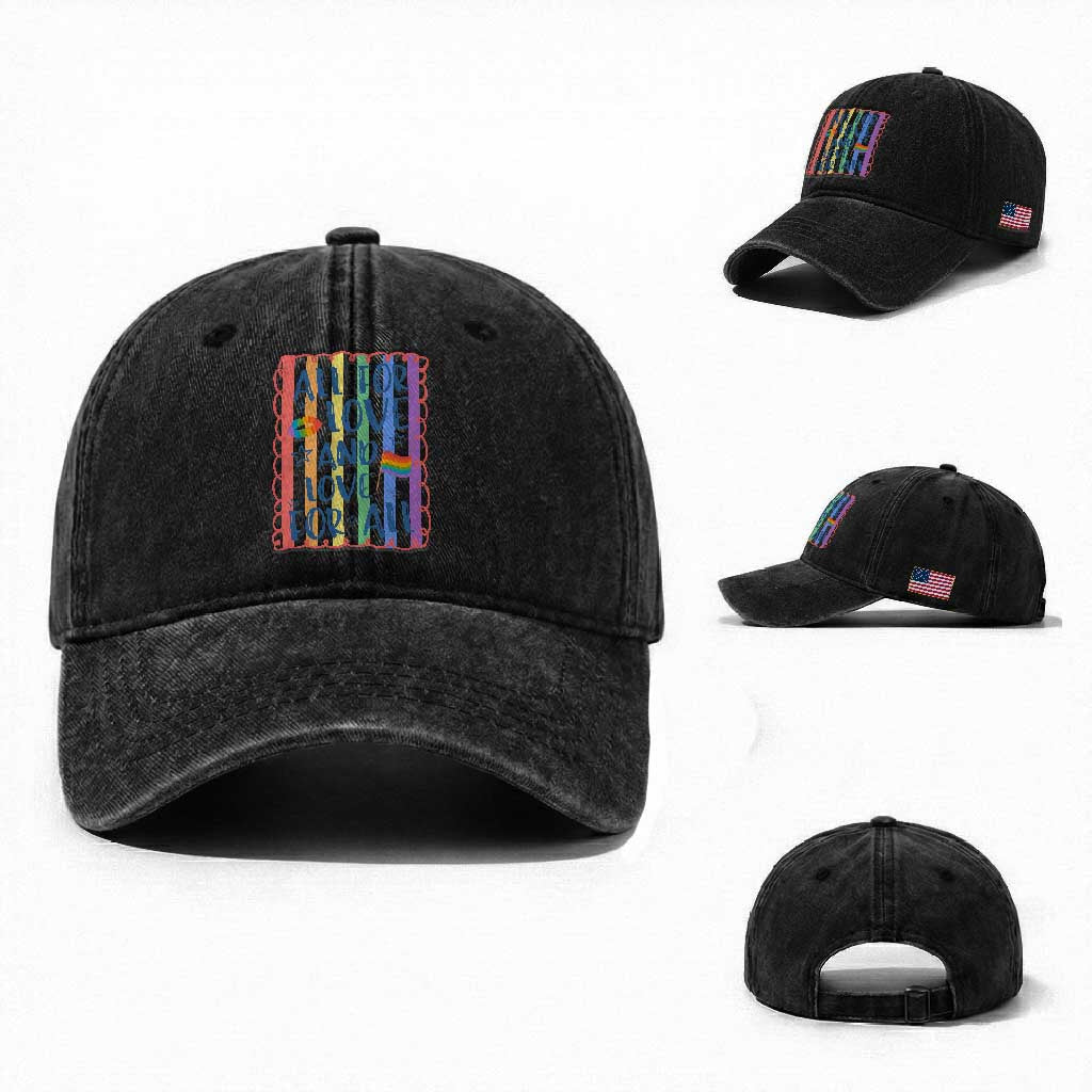 All For Love And Love For All Washed Cotton Baseball Cap Pride Month LGBT Support