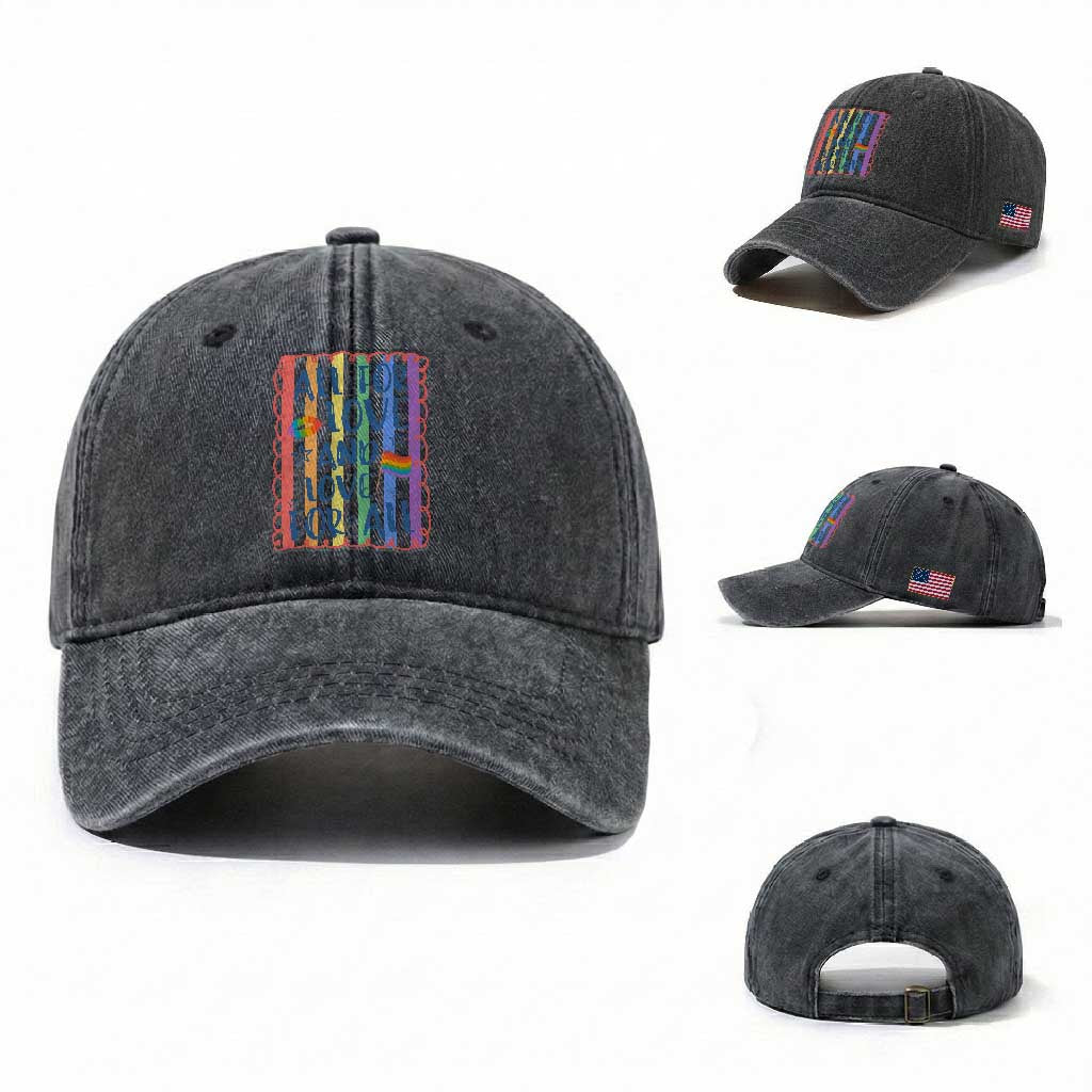 All For Love And Love For All Washed Cotton Baseball Cap Pride Month LGBT Support
