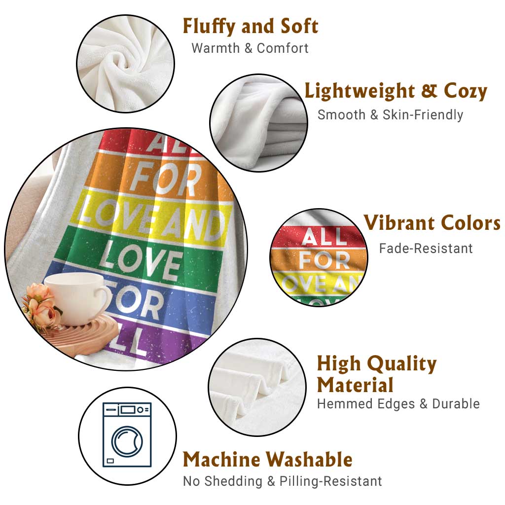 Vintage All For Love And Love For All Throw Blanket Pride Month Rainbow Graphic