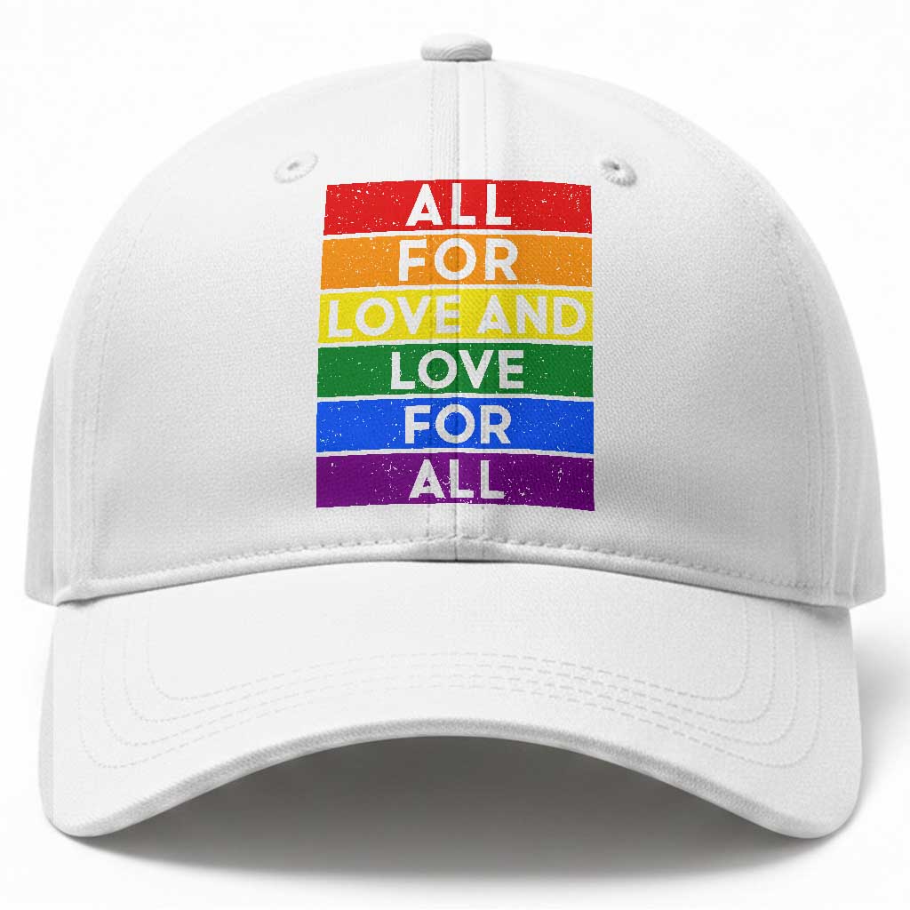 Vintage All For Love And Love For All Baseball Cap Pride Month Rainbow Graphic