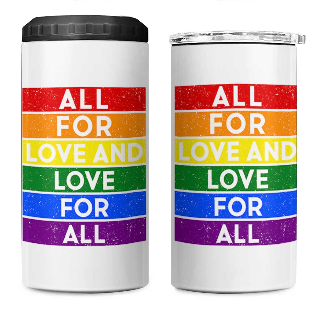 Vintage All For Love And Love For All 4 in 1 Can Cooler Tumbler Pride Month Rainbow Graphic
