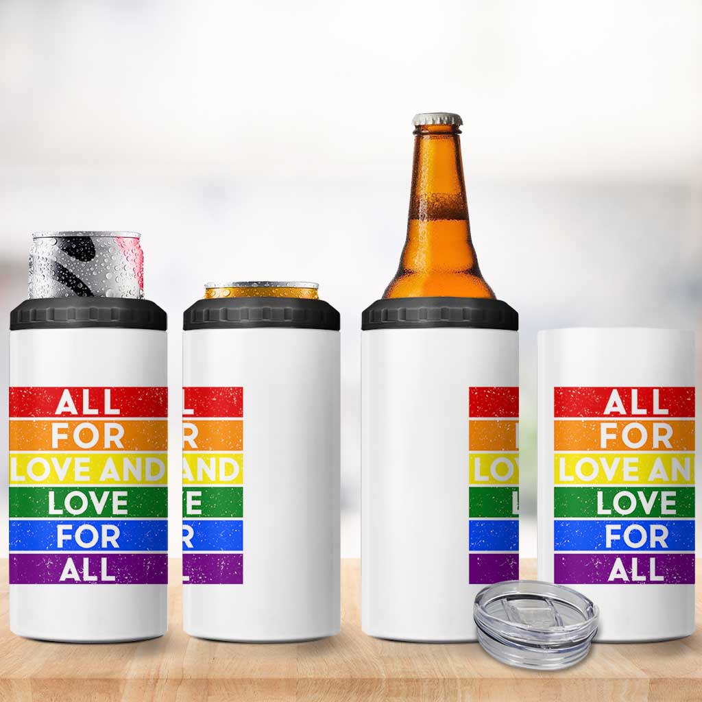 Vintage All For Love And Love For All 4 in 1 Can Cooler Tumbler Pride Month Rainbow Graphic