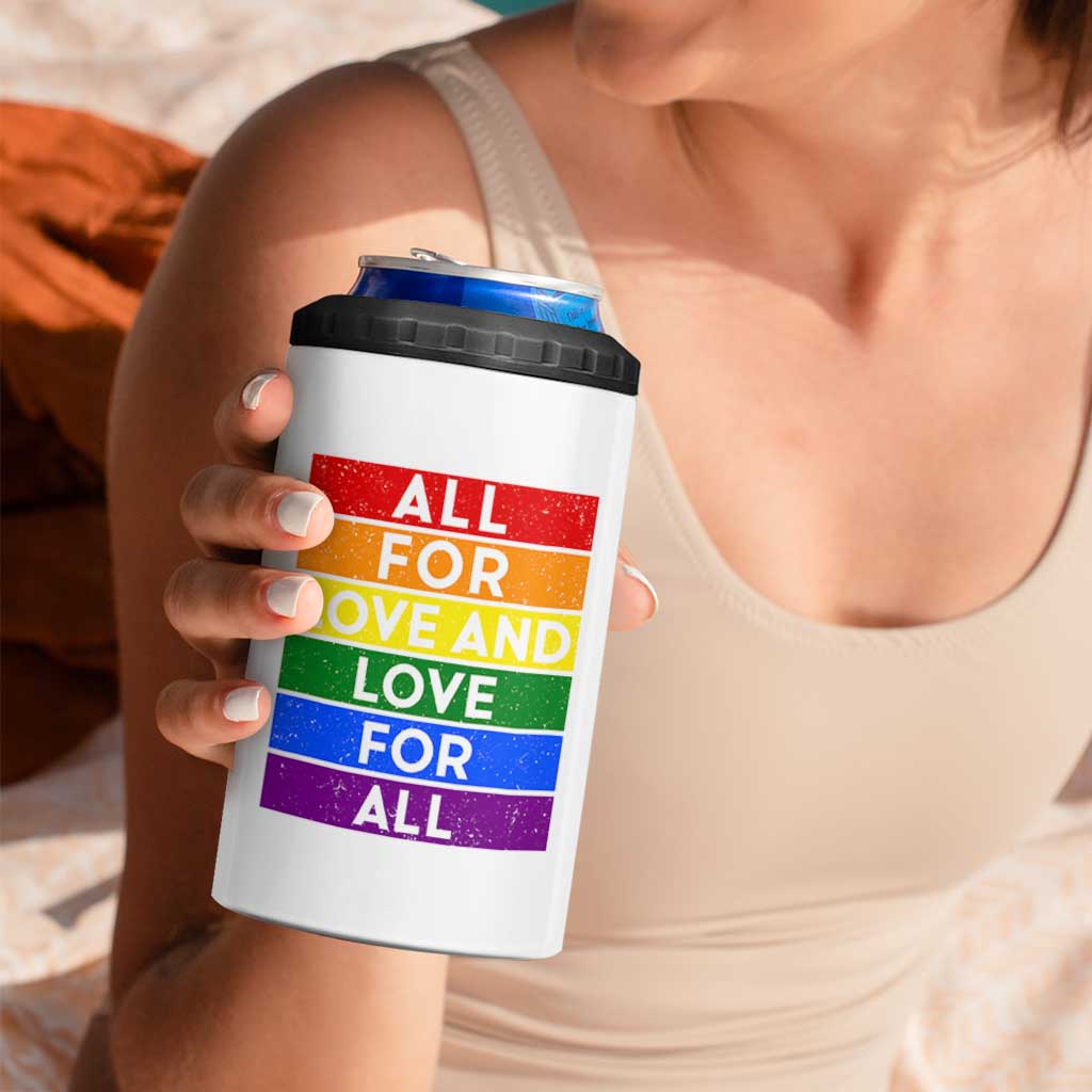 Vintage All For Love And Love For All 4 in 1 Can Cooler Tumbler Pride Month Rainbow Graphic