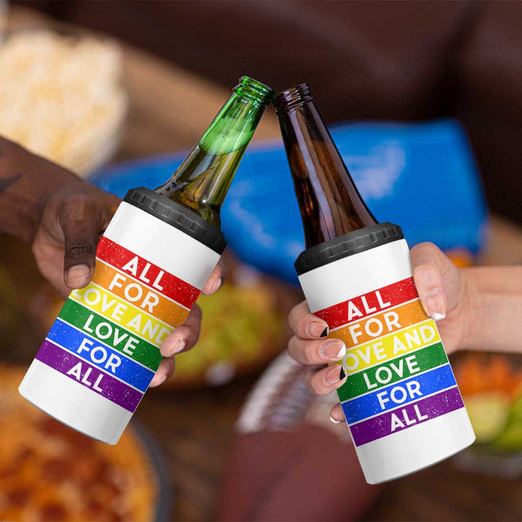 Vintage All For Love And Love For All 4 in 1 Can Cooler Tumbler Pride Month Rainbow Graphic