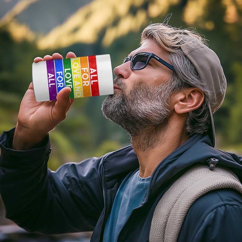 Vintage All For Love And Love For All 4 in 1 Can Cooler Tumbler Pride Month Rainbow Graphic