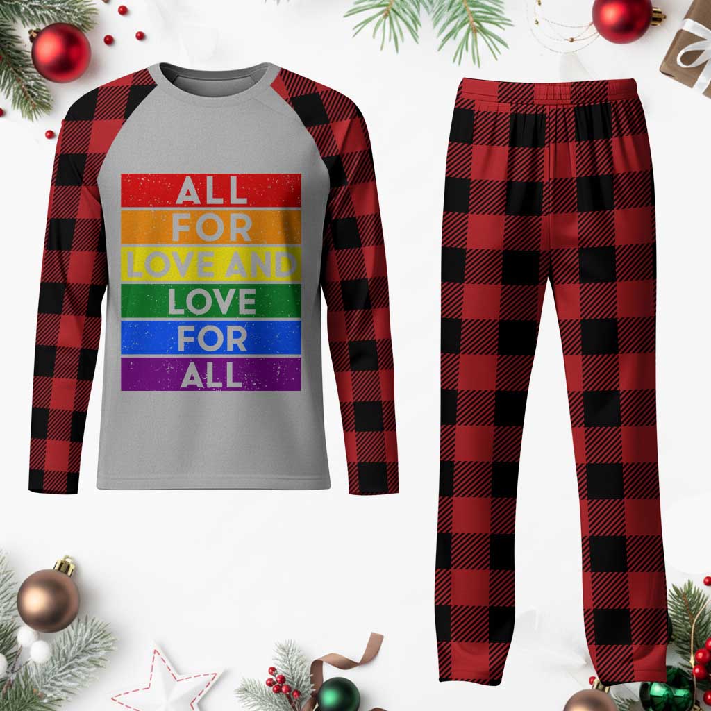 Vintage All For Love And Love For All Plaid Pajama Set Pride Month Rainbow Graphic