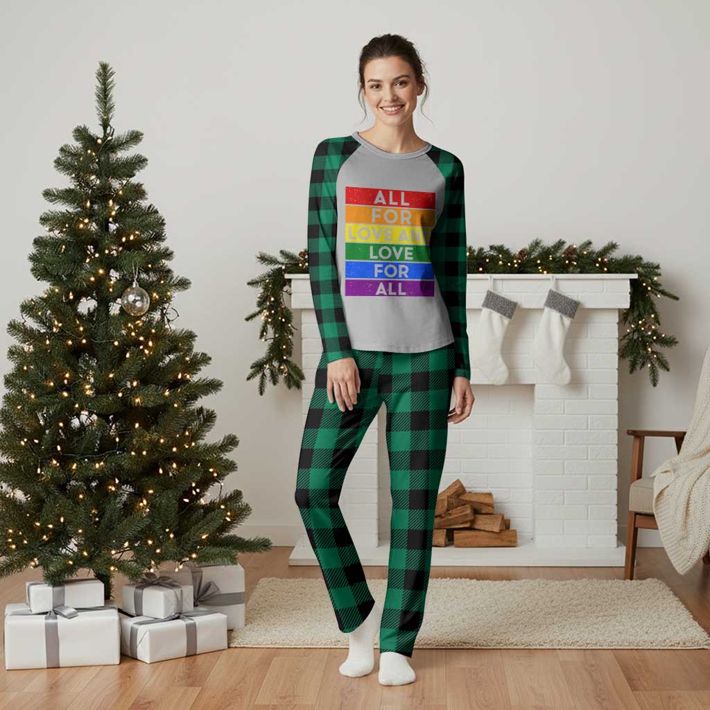 Vintage All For Love And Love For All Plaid Pajama Set Pride Month Rainbow Graphic