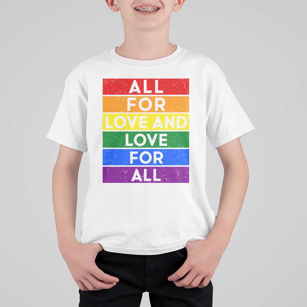 Vintage All For Love And Love For All T Shirt For Kid Pride Month Rainbow Graphic