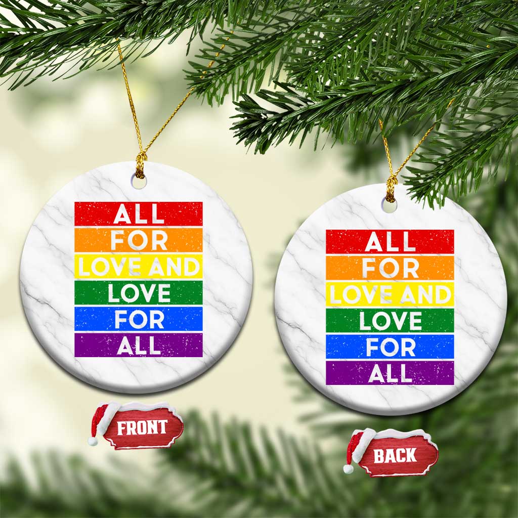 Vintage All For Love And Love For All Ceramic Ornament Pride Month Rainbow Graphic