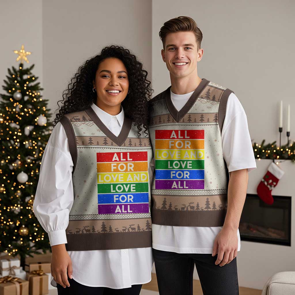 Vintage All For Love And Love For All V-Neck Knit Sweater Vest Pride Month Rainbow Graphic